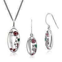 Sterling Silver Marcasite Rennie Mackintosh Style Drop Earring & 45cm Necklace Set