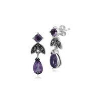 sterling silver amethyst marcasite drop earrings