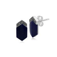 Sterling Silver Lapis Lazuli & Marcasite Art Deco Stud Earrings