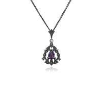 Sterling Silver Amethyst Victorian Style 45cm Necklace