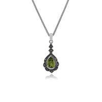 sterling silver peridot marcasite art nouveau pendant on 45cm chain