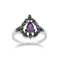 Sterling Silver Victorian Amethyst & Marcasite Ring