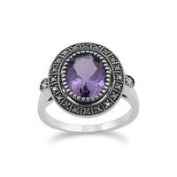 sterling silver amethyst marcasite antique style cluster ring