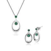 sterling silver emerald drop earring 45cm necklace set