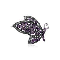 Sterling Silver 5.12ct Amethyst & Marcasite Flying Butterfly Brooch