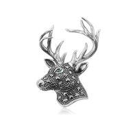 Sterling Silver Emerald & Marcasite Stag Brooch