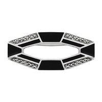 Sterling Silver 3.60ct Black Onyx & 0.36ct Marcasite Art Deco Brooch