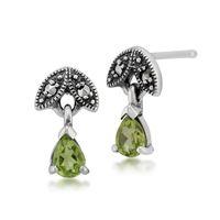 Sterling Silver 0.27ct Peridot & Marcasite August Stud Earrings