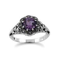 Sterling Silver 0.6ct Amethyst & Marcasite Ring