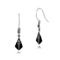 Sterling Silver 0.11ct Marcasite & Enamel Art Deco Drop Earrings