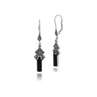 sterling silver art deco 222ct onyx marcasite drop earrings