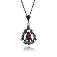 Sterling Silver 0.4ct Mozambique Garnet Victorian Style 45cm Necklace