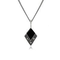 Sterling Silver 0.50ct Black Onyx & Marcasite Art Deco 45cm Necklace