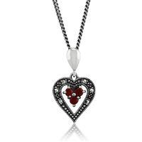 Sterling Silver 0.12ct Garnet & Marcasite Heart 45\