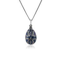 Sterling Silver 0.40ct Blue Topaz Faberge Egg Style 45cm Necklace