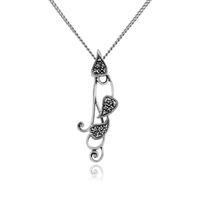 sterling silver 017ct marcasite art nouveau heart pendant on chain