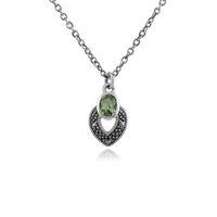 Sterling Silver Art Deco Peridot & Marcasite Necklace