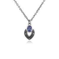 Sterling Silver Art Deco Tanzanite & Marcasite Necklace