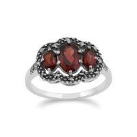 Sterling Silver Garnet & Marcasite Ring