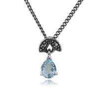 Sterling Silver 0.23ct Aquamarine & Marcasite March 45cm Necklace