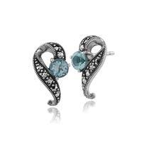 sterling silver 062ct topaz marcasite art nouveau stud earrings
