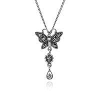 Sterling Silver 0.20ct Marcasite Butterfly Art Nouveau 45cm Necklace
