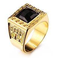 Statement Rings Black Gemstone Love Personalized Stainless Steel Acrylic Gold Plated 18K gold Square Geometric Golden Jewelry ForWedding