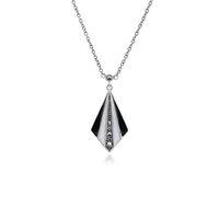 Sterling Silver Art Deco Black & White Enamel & Marcasite 45cm Necklace