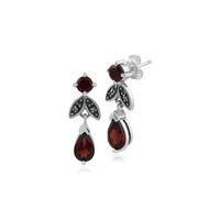 sterling silver art deco garnet marcasite drop earrings