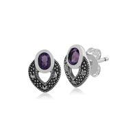 sterling silver art deco amethyst marcasite stud earrings