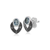 sterling silver art deco aquamarine marcasite stud earrings