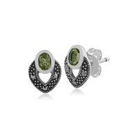 sterling silver art deco peridot marcasite stud earrings