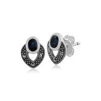 sterling silver art deco sapphire marcasite stud earrings