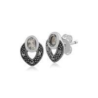 Sterling Silver Art Deco Clear Topaz & Marcasite Stud Earrings