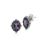 Sterling Silver Amethyst & Marcasite Art Deco Stud Earrings