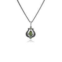 Sterling Silver Peridot & Marcasite Art Nouveau 45cm Necklace