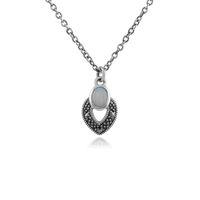 Sterling Silver Art Deco Opal & Marcasite Necklace