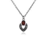 sterling silver art deco garnet marcasite necklace