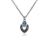 Sterling Silver Art Deco Aquamarine & Marcasite Necklace