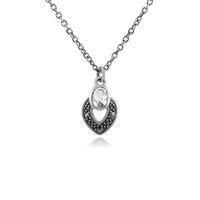 sterling silver art deco clear topaz marcasite necklace