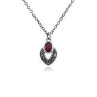 Sterling Silver Art Deco Ruby & Marcasite Necklace