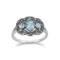 Sterling Silver Blue Topaz & Marcasite Ring