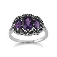 Sterling Silver Amethyst & Marcasite Ring