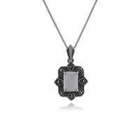 Sterling Silver Art Deco Mother of Pearl & Marcasite Pendant on 45cm Chain