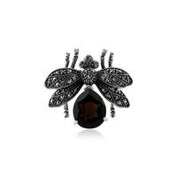 Sterling Silver Marcasite & Smokey Quartz Bumble Bee Brooch