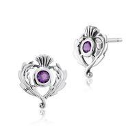 Sterling Silver 0.11ct Amethyst Thistle Style Stud Earrings