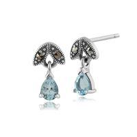 Sterling Silver 0.23ct Aquamarine & Marcasite March Stud Earrings