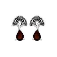 Sterling Silver 0.33ct Garnet & Marcasite January Stud Earrings