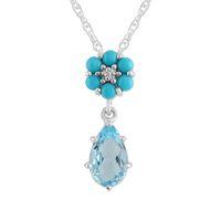Sterling Silver 0.45ct Turquoise, 1.45ct Topaz & Diamond Pendant on Chain