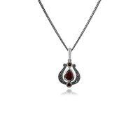 sterling silver garnet marcasite art nouveau 45cm necklace